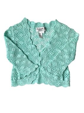 Joseph A Lace Crochet Crop Cardigan Aqua Green